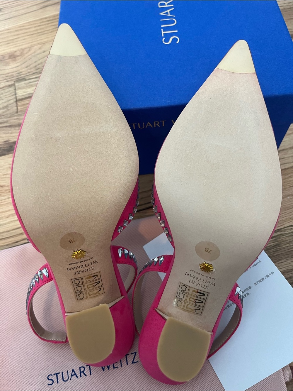 Stuart Weitzman hot pink gemcut Xcurve 100 slingback pumps NWB SZ 7 & 8.5 - Picture 7 of 10
